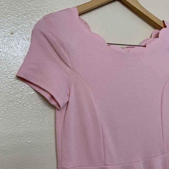 Zunie Big Girls Size 16 Scallop Trim Ponte Fit & Flare Dress in Pink Blush - Picture 3 of 10